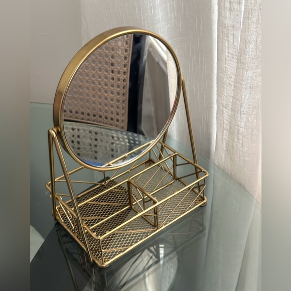 Antique Gold Vanity Mirror with Storage - Picture 2 of 3